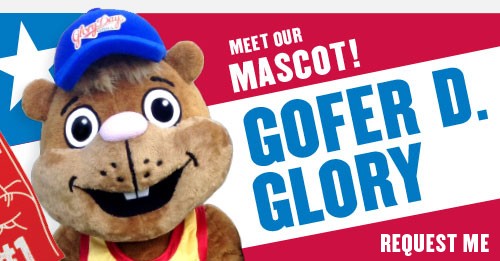 Click to request our Glory Days Grill Restaurant mascot Gofer D. Glory